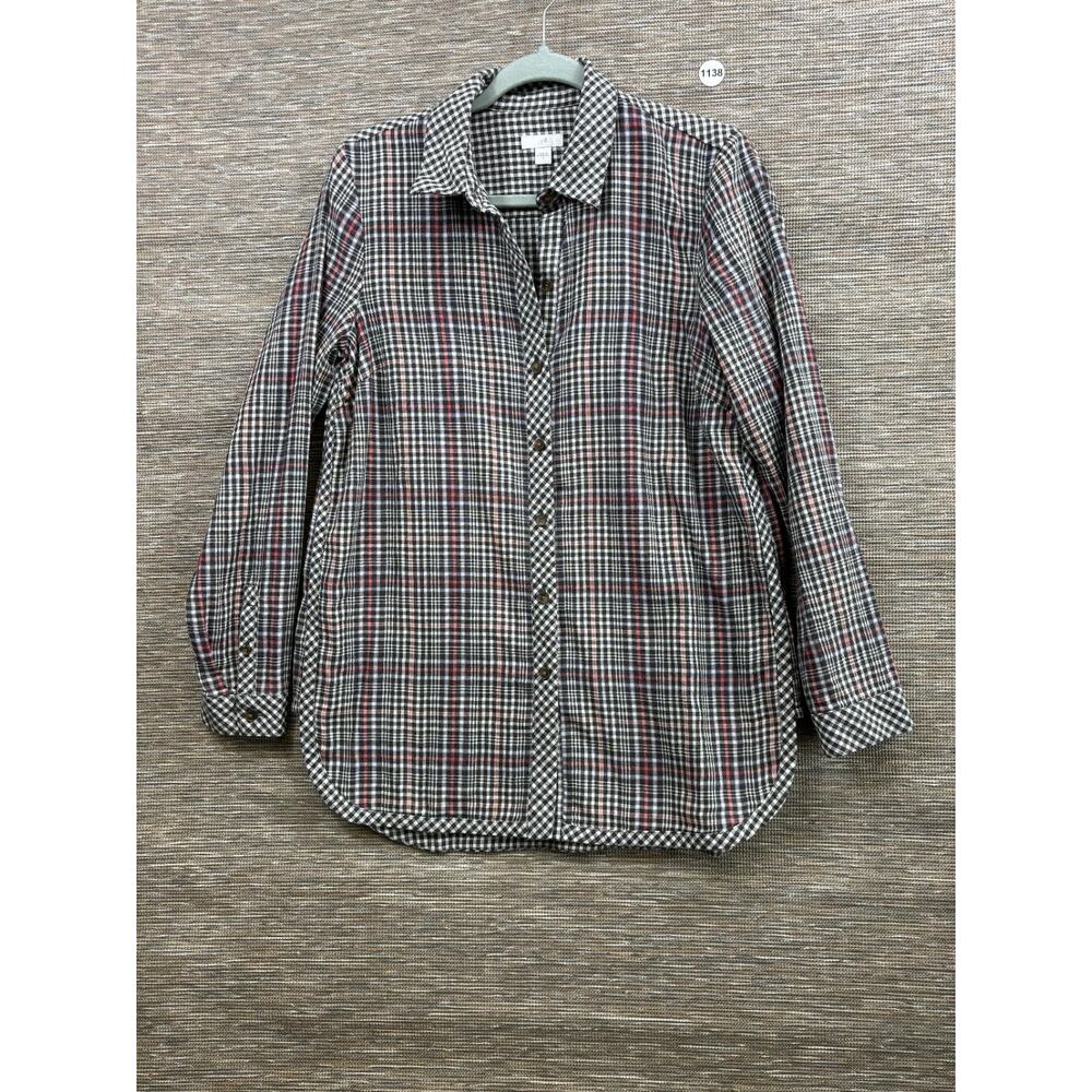 J Jill Cabincore Plaid & Gingham Flannel Button Up Blouse Womens Size S Casual